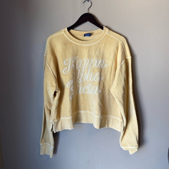 Kappa Alpha Theta Yellow Ribbed Oversized Cropped Comfort Colors Sweatshirt - Picture 1 of 5
